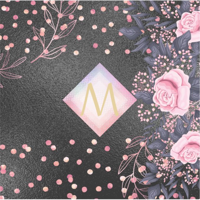 Monogram Black ROSEGOLD Pink Metallic Glitter Girl Sticker (Front)