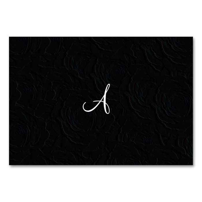 Monogram black roses faux texture table card