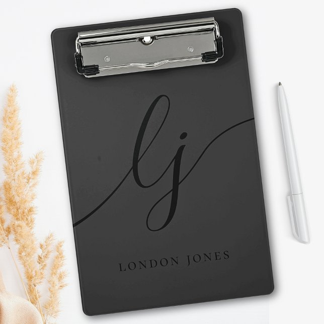 Monogram Black Script Initials Modern Professional Clipboard (Creator Uploaded)