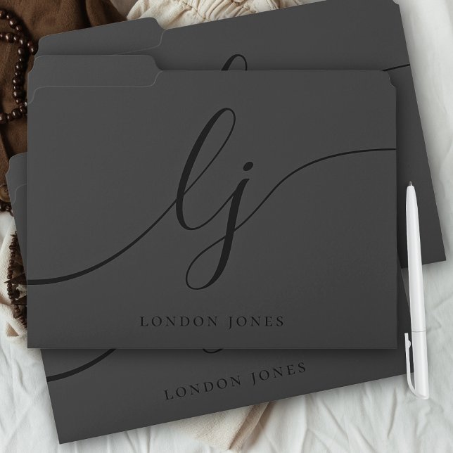 Monogram Black Script Initials Professional Modern File Folder (Creator Uploaded)