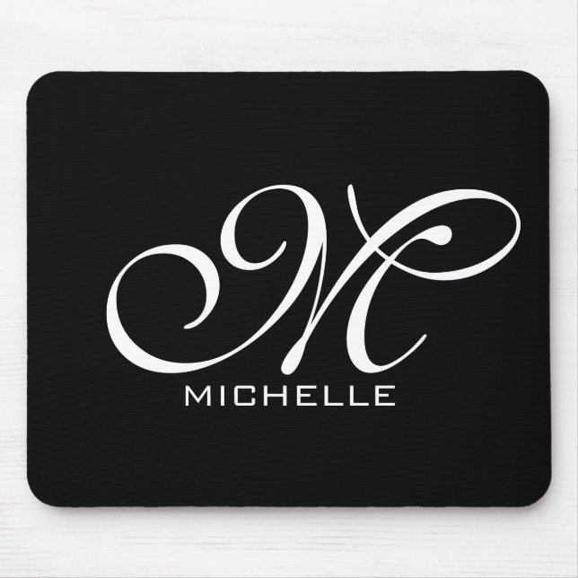 Monogram Black Script Personalized Mouse Pad (Front)
