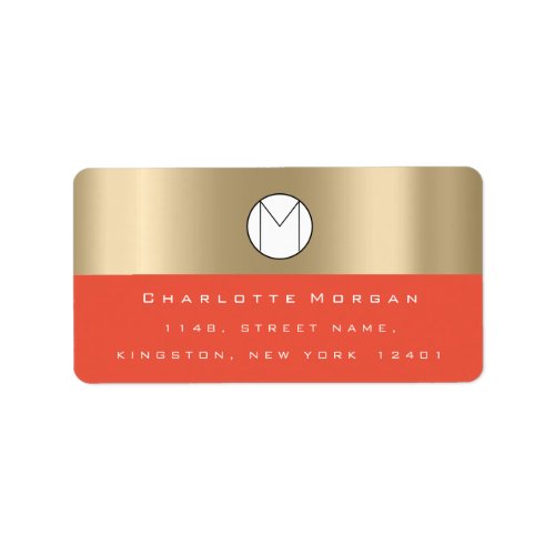 Monogram Black Sepia Gold Black Minimal Coral RSVP Label