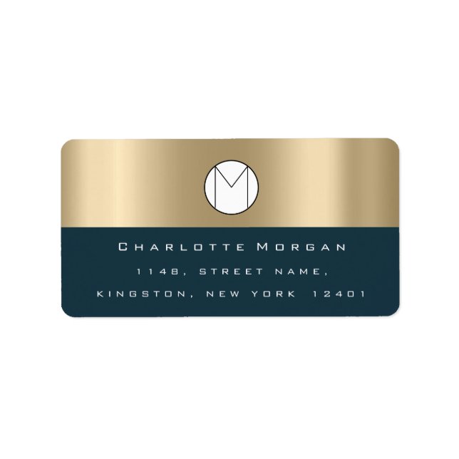 Monogram Black Sepia Gold Black Minimal Navy RSVP Label (Front)