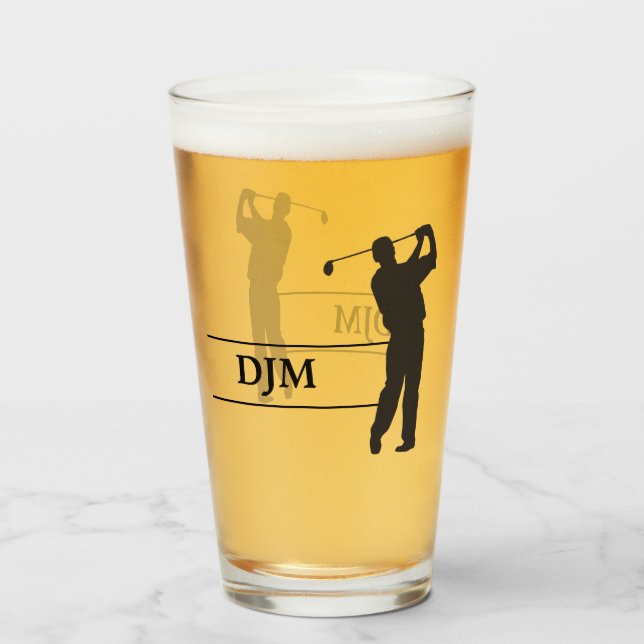Monogram Black Silhouette Golfer Glass (Front Filled)
