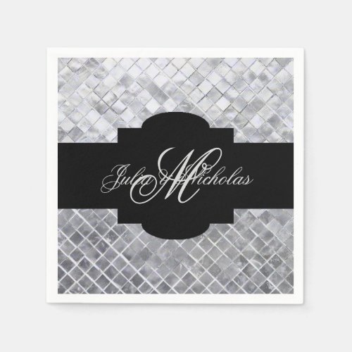 Monogram Black  Silver 25th Anniversary Napkins