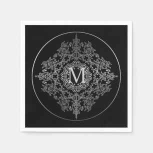 Monogram Black & Silver Filigree Motif Napkins