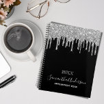 Monogram black silver glitter drips chic 2024 planner<br><div class="desc">A chic black background with trendy faux silver glitter drips, paint dripping look. Personalize and add a year, name and a title. The name is written with a modern hand lettered style script with swashes. Perfect for school, work or organizing your personal/family life. To keep the swashes only delete the...</div>