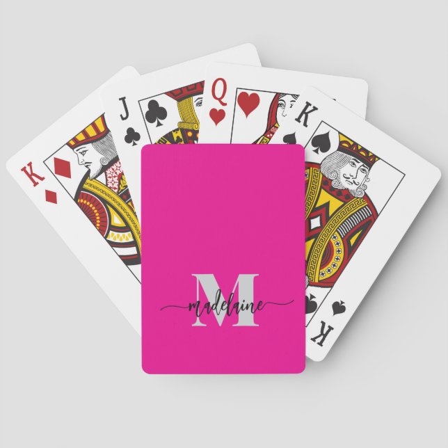 Monogram Black Silver Pink Personal Poker Cards (Back)