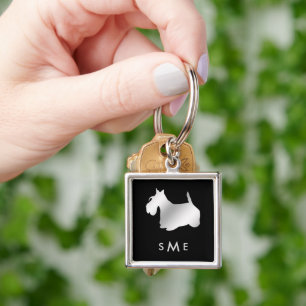 Monogram Black Silver Scottie Dog Keychain
