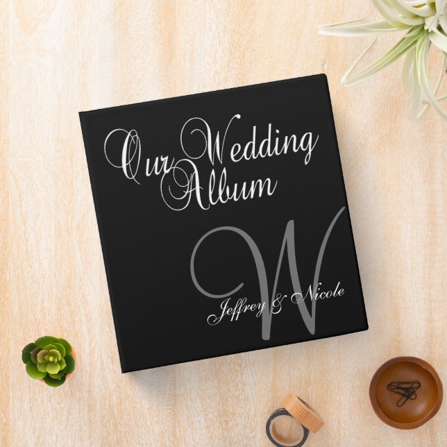 Monogram Black & Silver  Wedding Photo Album Binder (In Situ)