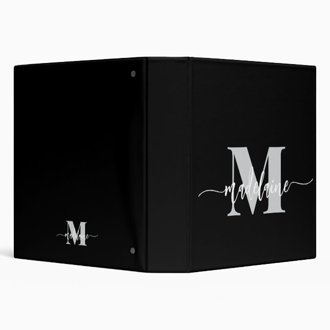 Monogram Black Silver White Personal 3 Ring Binder (Background)