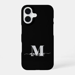 Monogram Black Silver White Personal iPhone 16 Case
