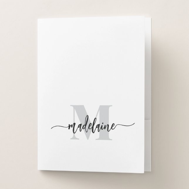 Monogram Black Silver White Personal Pocket Folder (Front)