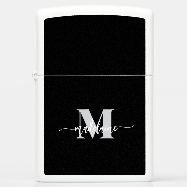 Monogram Black Silver White Personal Zippo Lighter (Front)