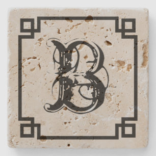 Monogram Black Simple Frame Stone Coaster
