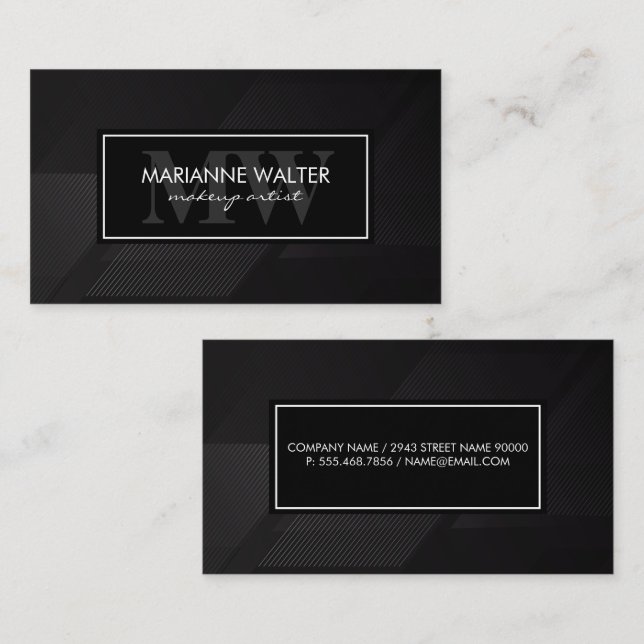 Monogram | Black Sleek Thin Stripes Business Card (Front/Back)