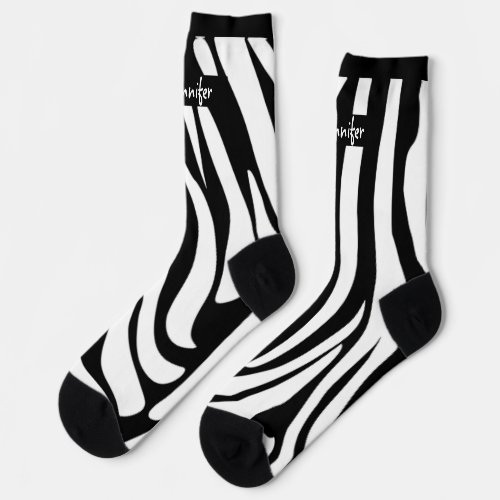 Monogram Black Striped Zebra Pattern Trendy Socks