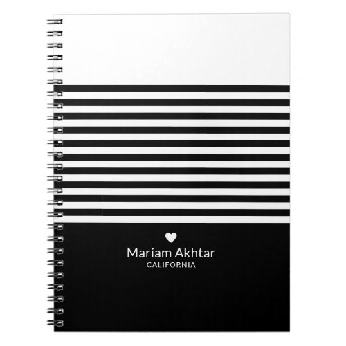 Monogram Black Stripes Trendy Chic Script Modern Notebook