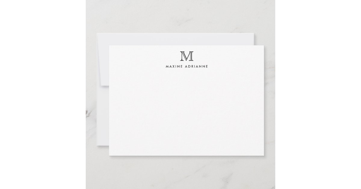 Monogram Black Stylish Chic Classic Formal Elegant Note Card | Zazzle