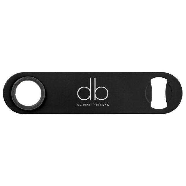 Monogram Black Stylish Modern Minimalist Bar  Bar Key (Front (Horizontal))
