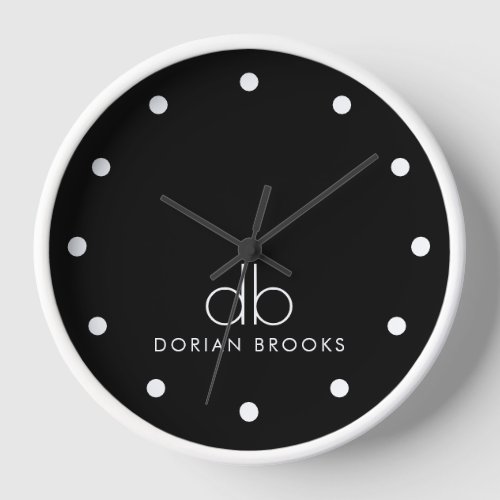 Monogram Black Stylish Modern Minimalist Clock