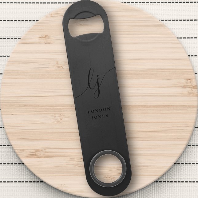 Monogram Black Stylish Modern Minimalist Elegant Bar Key (Creator Uploaded)