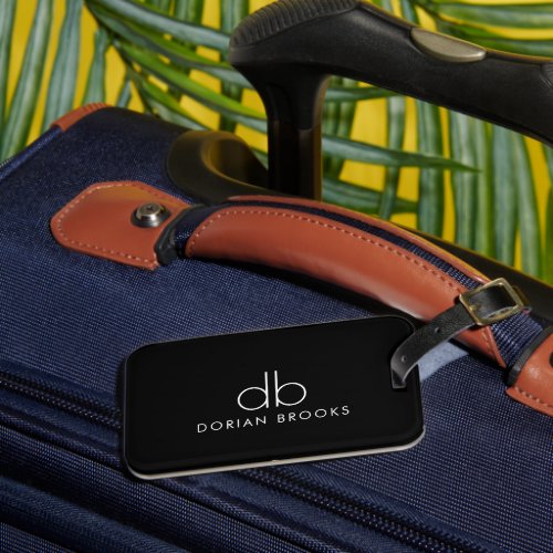 Monogram Black Stylish Modern Minimalist Luggage Tag