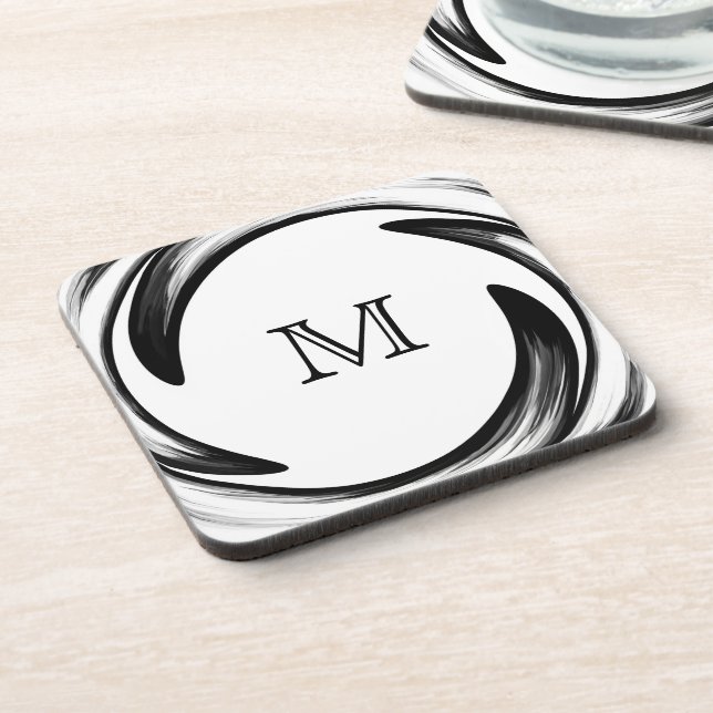 Monogram Black Swirl Abstract Art #2 Beverage Coaster (Left Side)