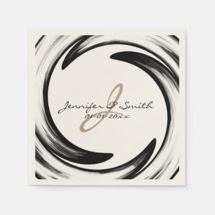 Monogram Black Swirl Abstract Art #2 Paper Napkins