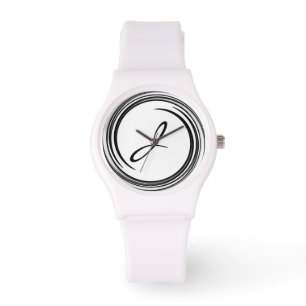 Monogram Black Swirl Abstract Art Watch