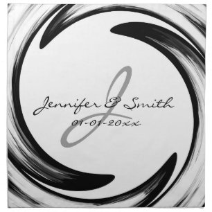 Monogram Black Swirl Modern Abstract #2 Cloth Napkin