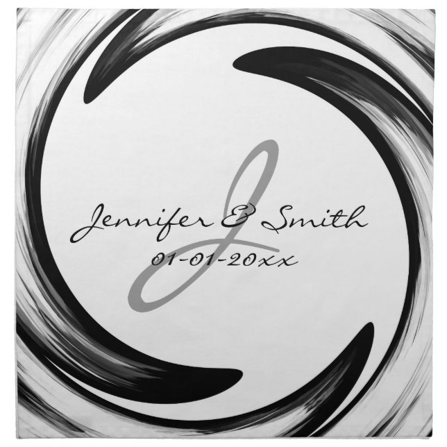 Monogram Black Swirl Modern Abstract #2 Cloth Napkin (Front)