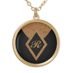 Monogram Black Tan Elegant Round Locket Necklace