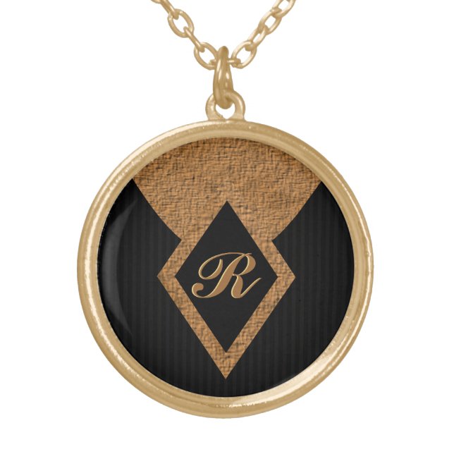 Monogram Black Tan Elegant Round Locket Necklace (Front)