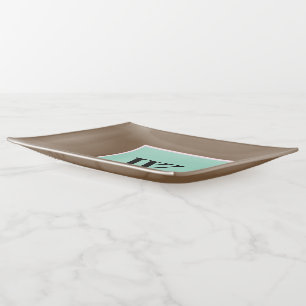 Monogram Black Teal Pink Brown Trinket Tray