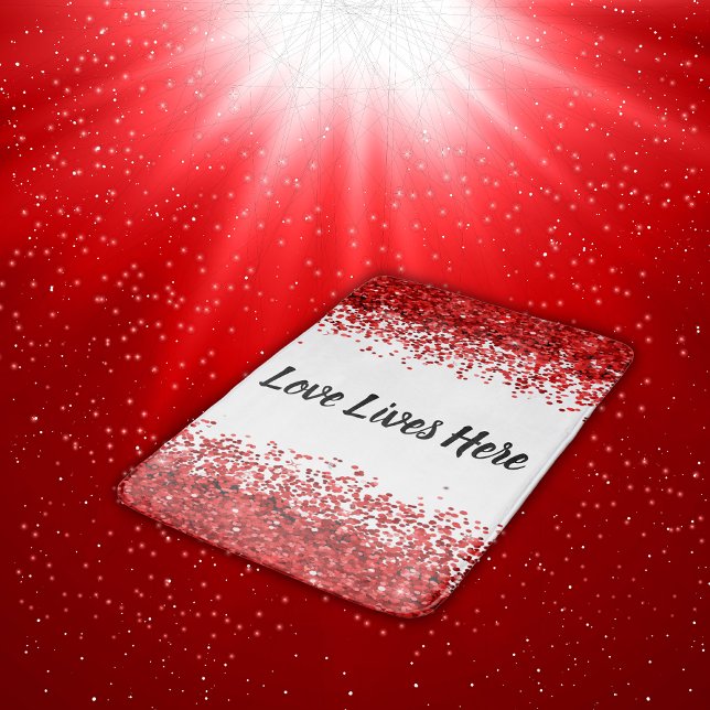 Monogram - Black text on white with red glitter | Bath Mat (Creator Uploaded)