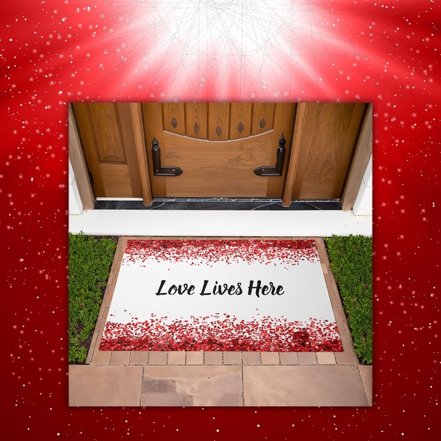 Monogram - Black text on white with red glitter | Doormat (Creator Uploaded)