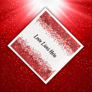 Monogram - Black text on white with red glitter Paper Dinner Napkins