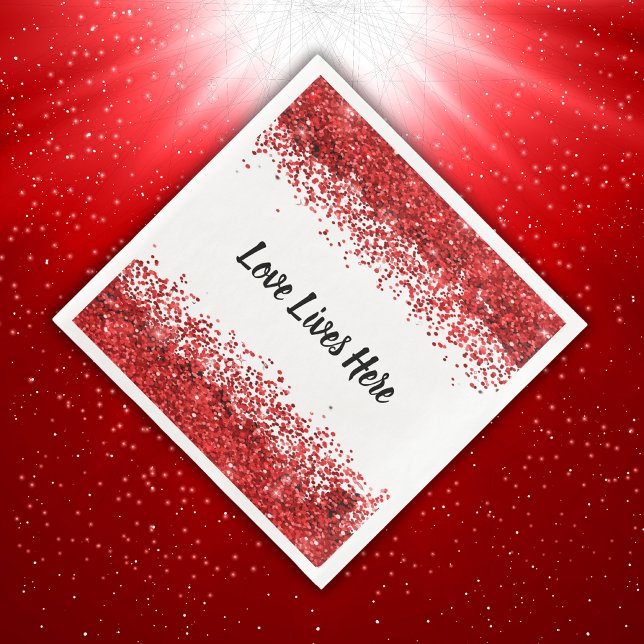 Monogram - Black text on white with red glitter | Paper Dinner Napkins (Creator Uploaded)