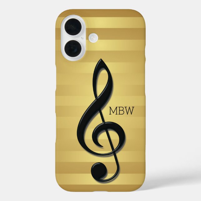 Monogram Black Treble Clef on Golden Stripes Case-Mate iPhone Case (Back)