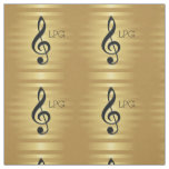 Monogram Black Treble Clef on Golden Stripes Fabric