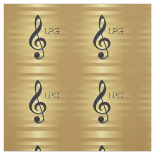 Monogram Black Treble Clef on Golden Stripes Fabric