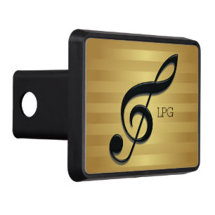 Monogram Black Treble Clef on Golden Stripes Hitch Cover