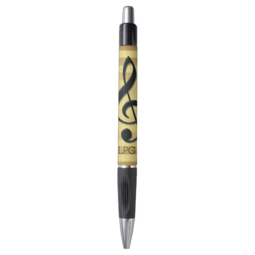 Monogram Black Treble Clef on Golden Stripes Pen