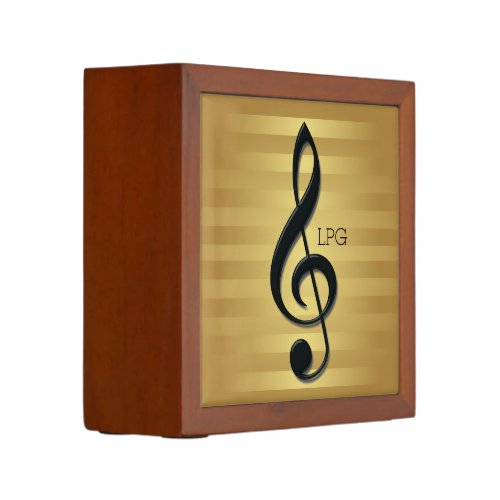 Monogram Black Treble Clef on Golden Stripes PencilPen Holder