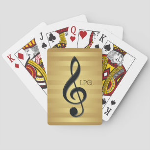 Monogram Black Treble Clef on Golden Stripes Poker Cards