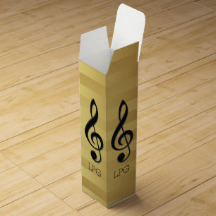 Monogram Black Treble Clef on Golden Stripes Wine Box
