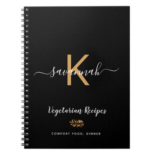 Monogram black vegetarian cooking food recipes notebook