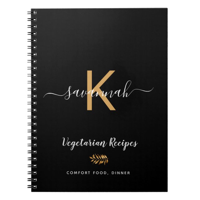 Monogram black vegetarian cooking food recipes notebook (Front)