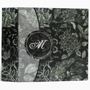 Monogram Black Vintage Floral Shimmer Binder